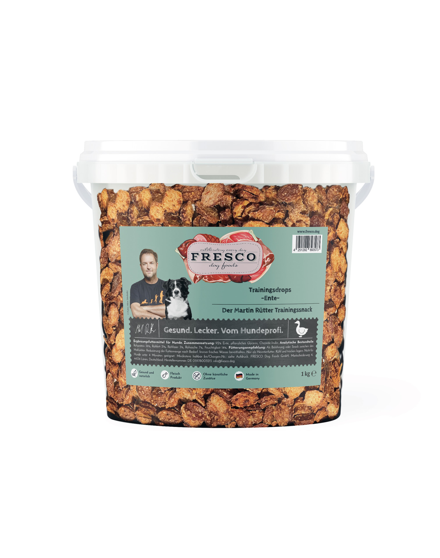 Martin Rütter Trainingsdrops Ente 1kg Eimer Packshot