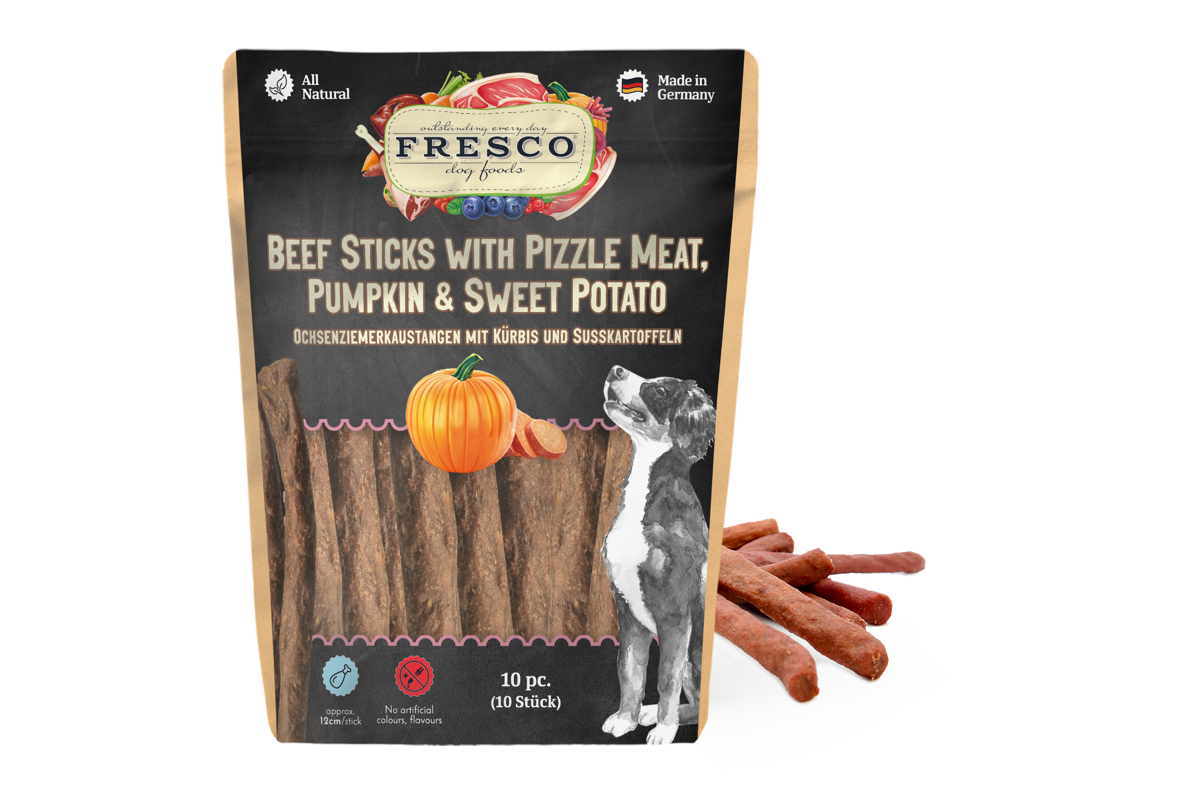 Ochsenziemerkaustangen 12cm mit Kürbis und Süßkartoffeln Packshot