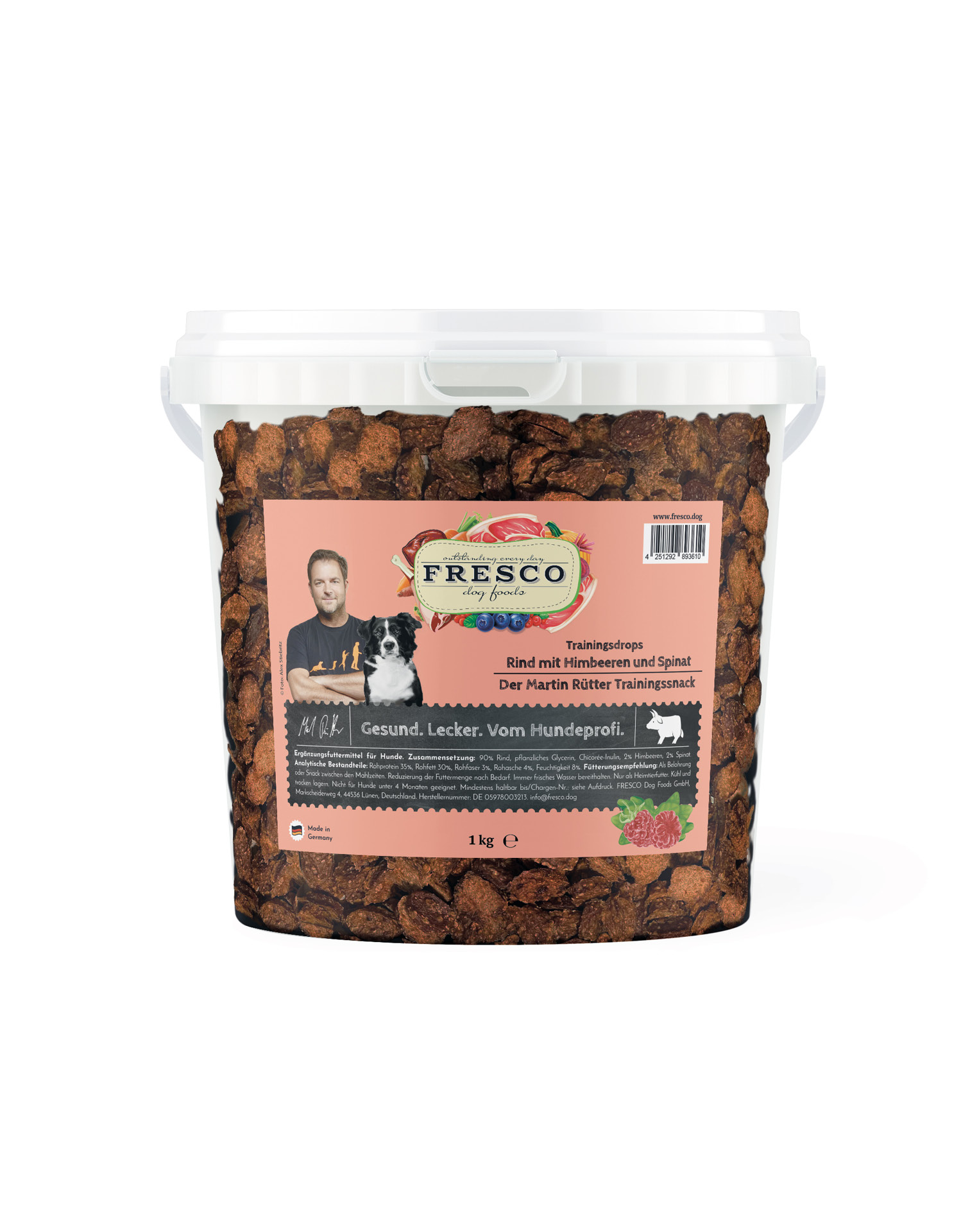 Martin Rütter Trainingsdrops Rind mit Himbeeren und Spinat 1kg Eimer
